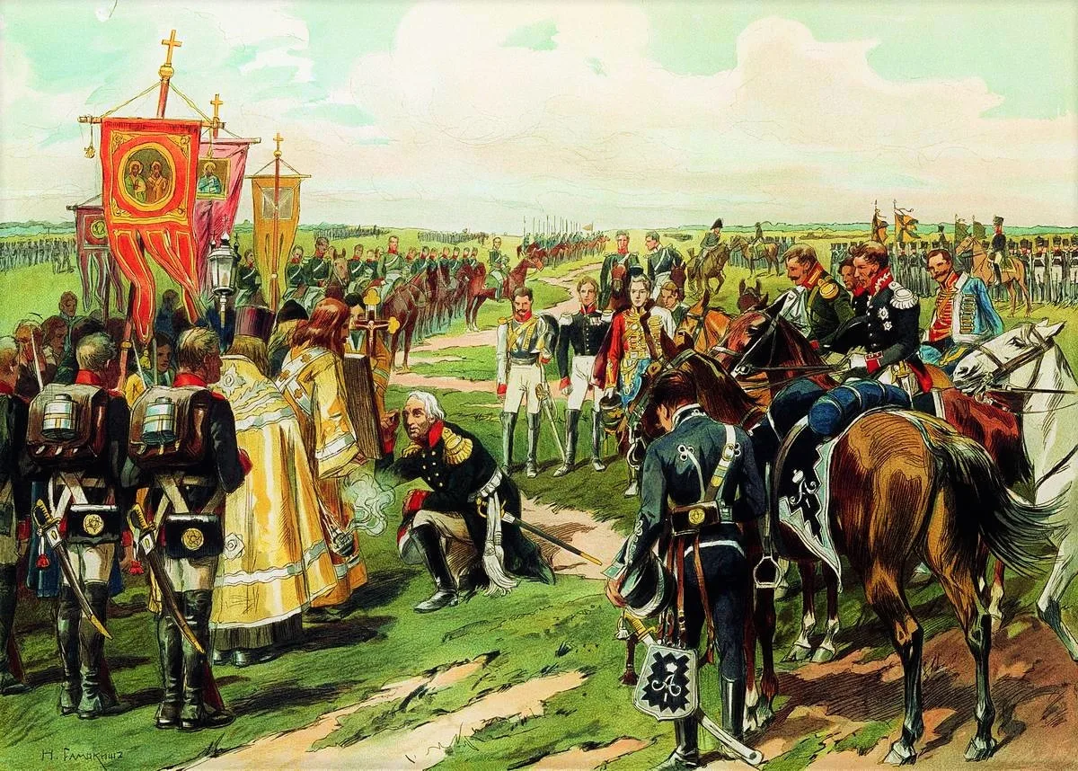Н. С. Самокиш. «Кутузов перед битвой при Бородино», цветная литография 1912 года