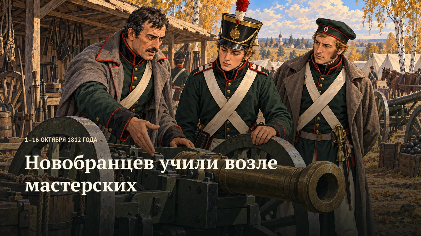 Новобранцев учили возле мастерских