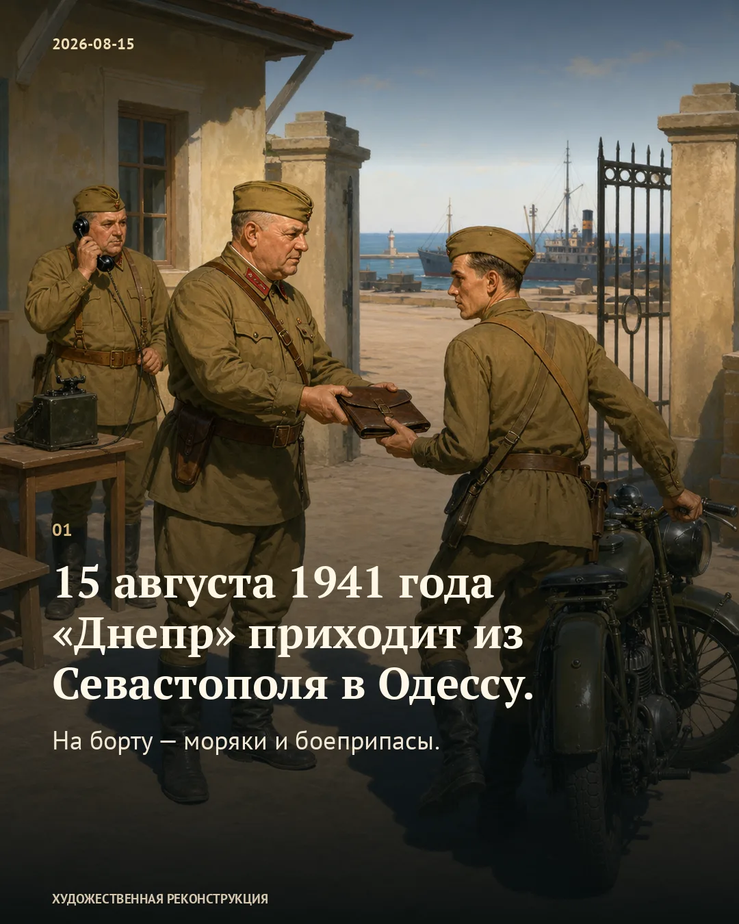 Карточка о прибытии«Днепра»: военные передают папку у портовых ворот.