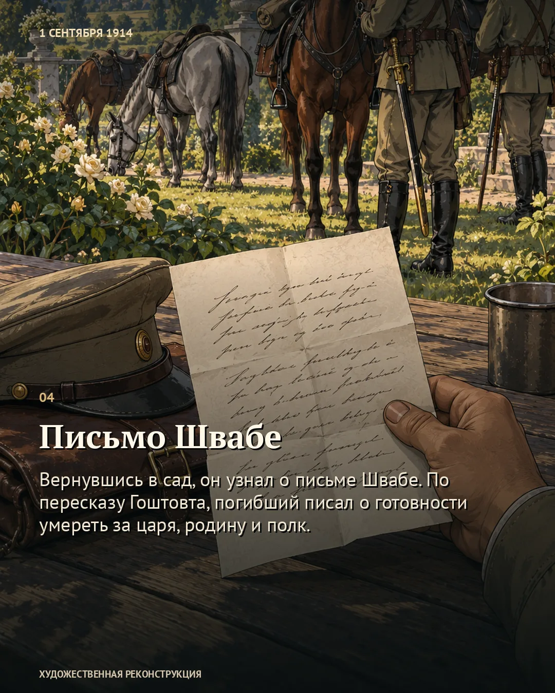 Карточка «Письмо Швабе»: рука с условным рукописным листом.