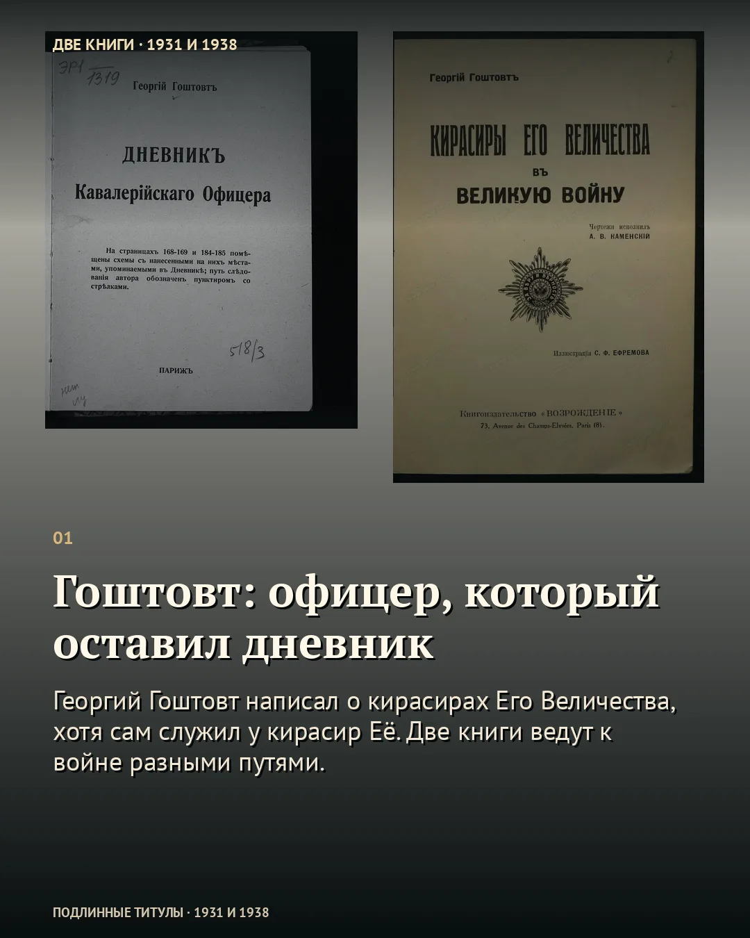 Два титула книг Гоштовта и карточка «Гоштовт: офицер, который оставил дневник».