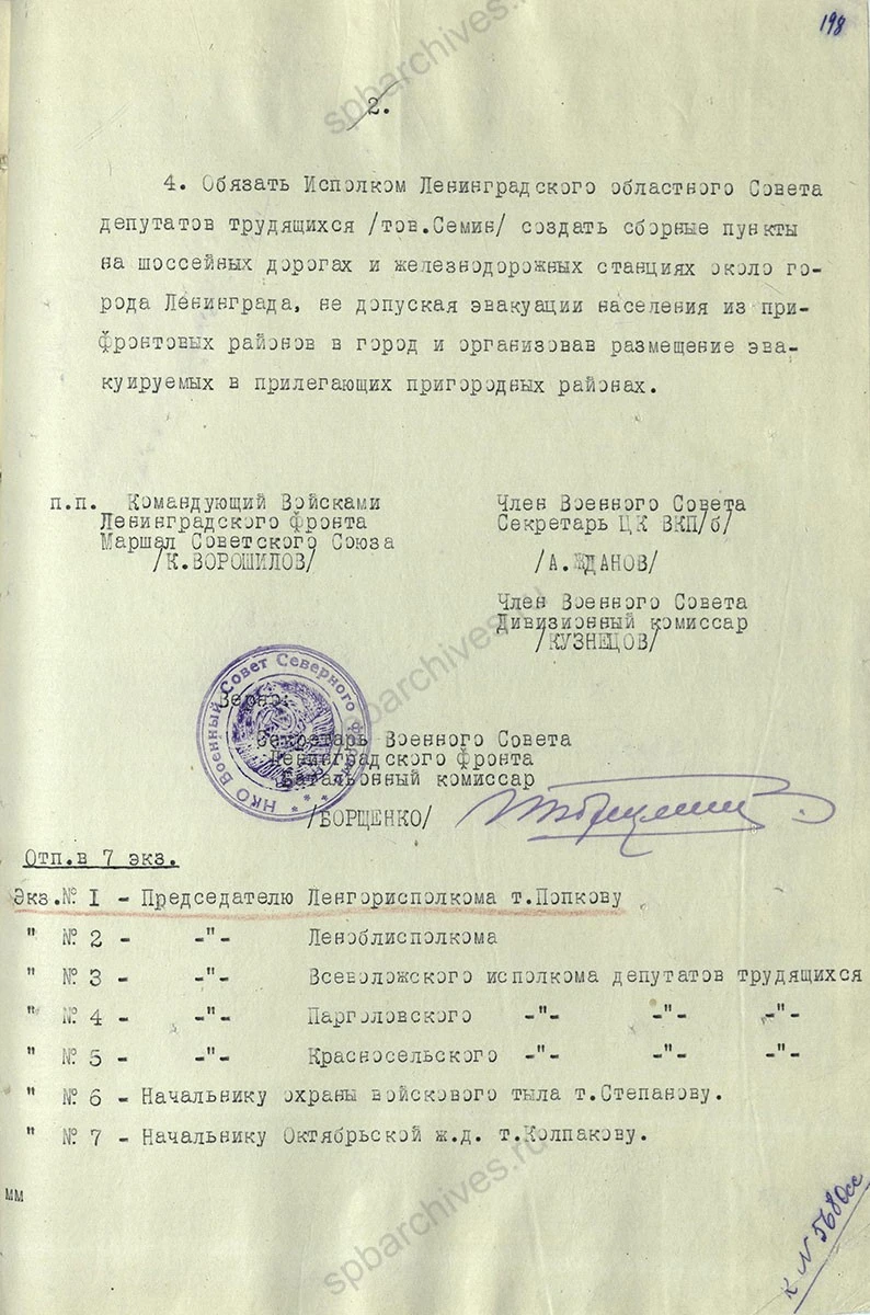 Вторая страница приказа с заверением и списком рассылки