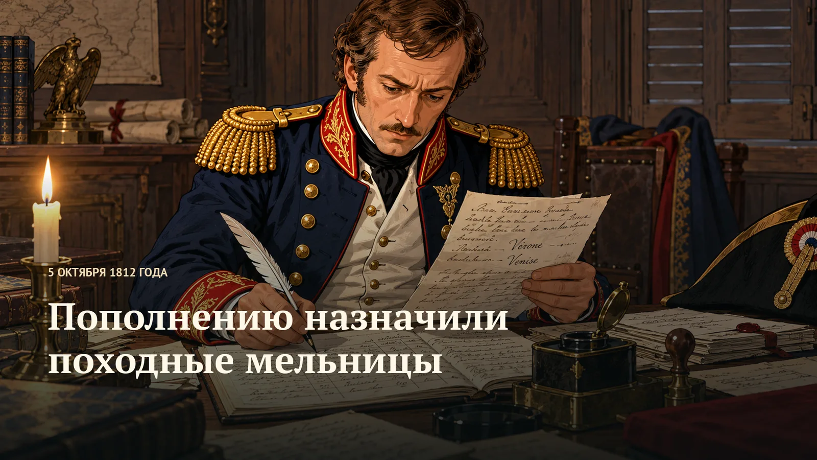 Штабной служащий сверяет письмо с книгой записей