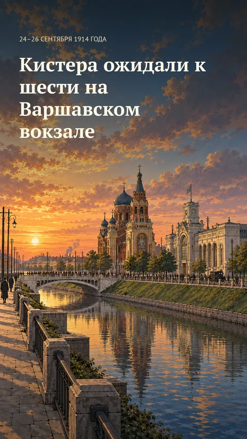 Набережная и ансамбль у Варшавского вокзала в вечернем свете.