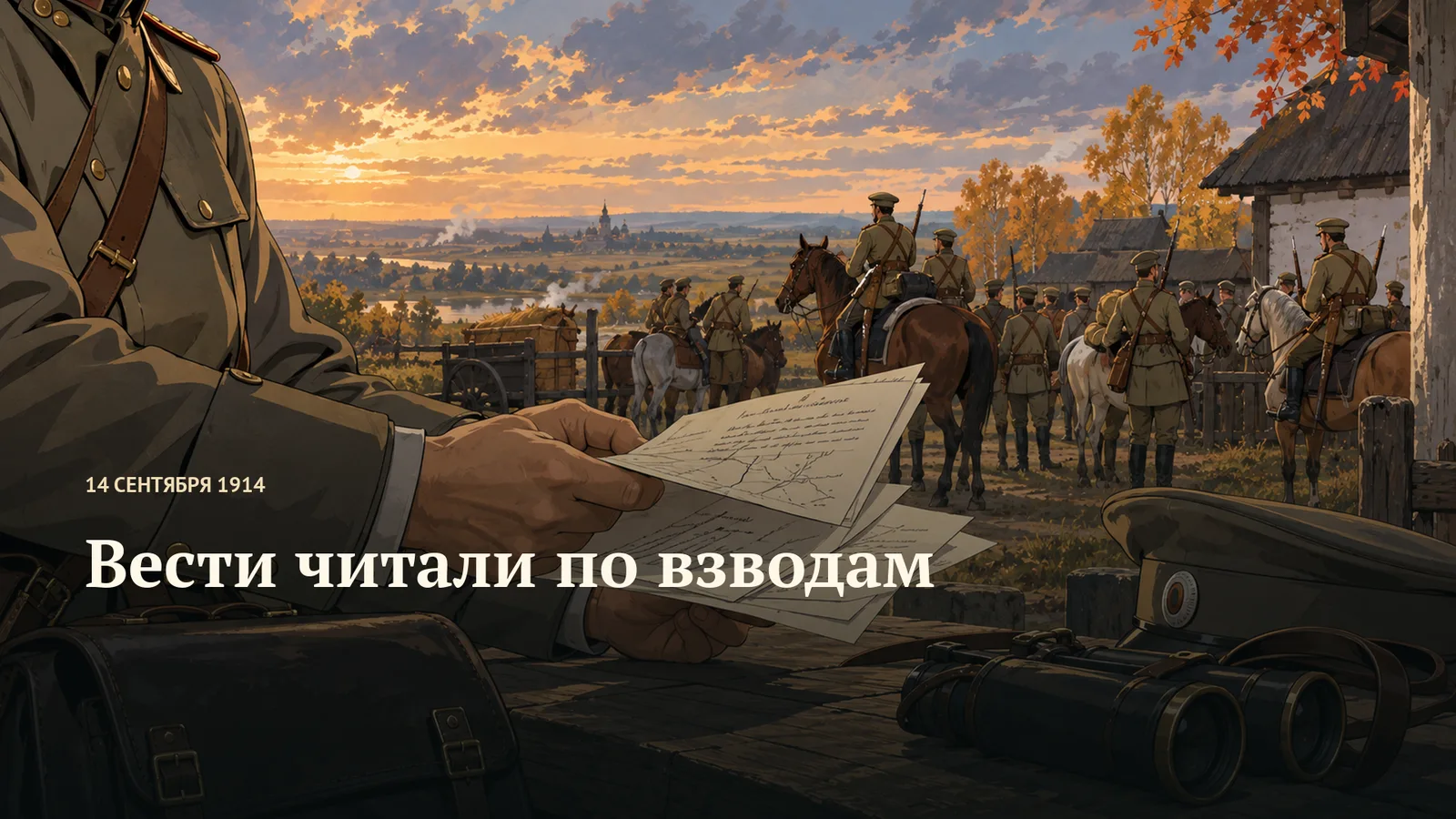 Обложка «Вести читали по взводам»: исписанные листы и военные во дворе