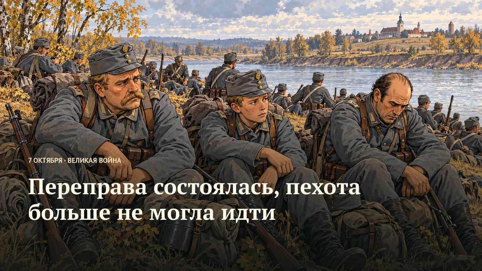 Уставшие солдаты отдыхают у реки