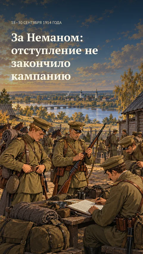 Вертикальная обложка: военные у стола с документами и винтовкой на фоне реки.