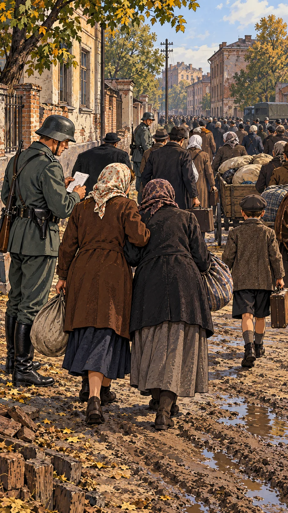 Гражданские с вещами идут по киевской улице