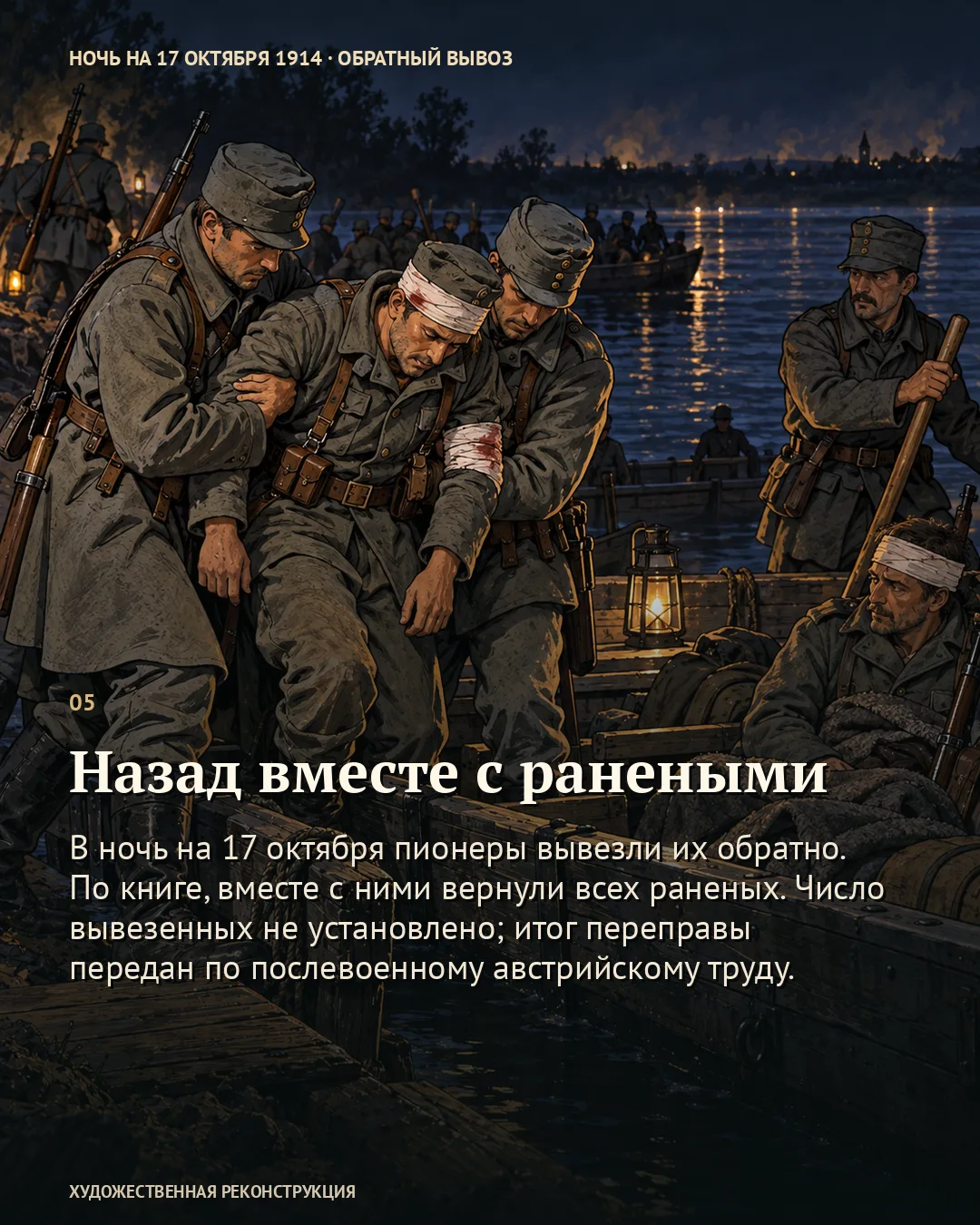 Переправившиеся батальоны вывезли назад вместе с ранеными · карточка 5