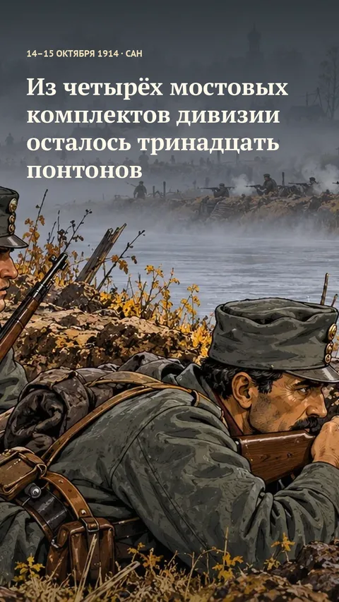 Из четырёх мостовых комплектов дивизии осталось тринадцать понтонов