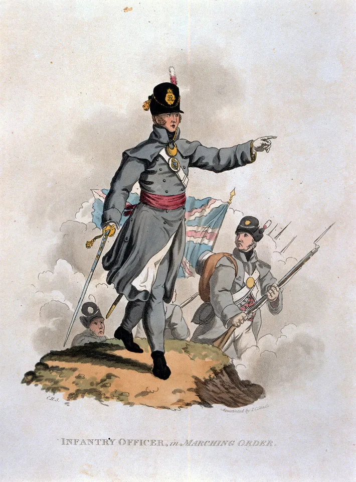 Британский пехотный офицер в походной шинели, 1812